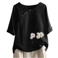 thumbnail image 1 of Blusas de Manga Corta para las Mujeres Impresas Cuello Redondo Camiseta Casual, Blusa de Algodón de Imitación para las Mujeres, 1 of 4