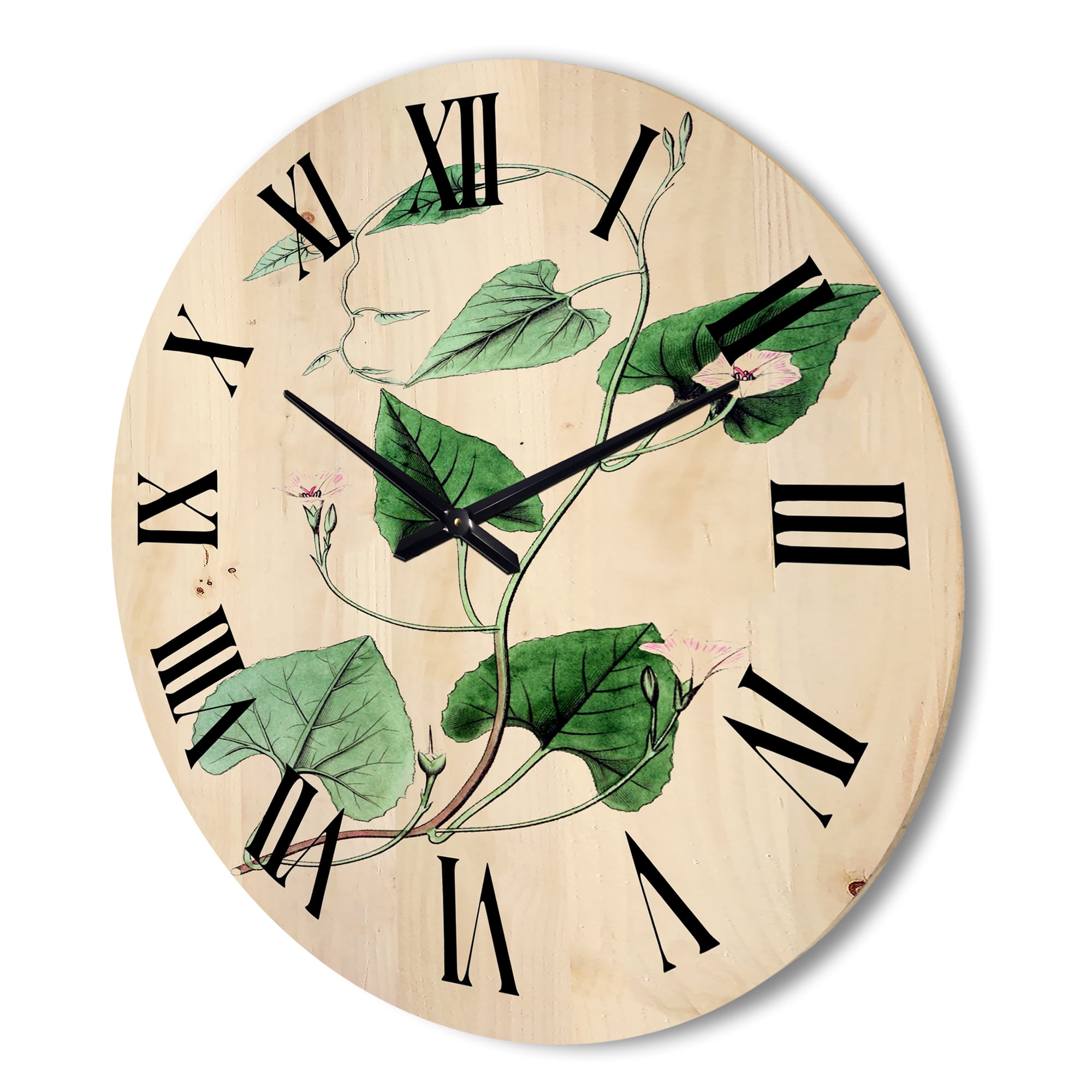 Designart 'Ancient Green Leaves Plants IX' Traditional Wood Wall Clock