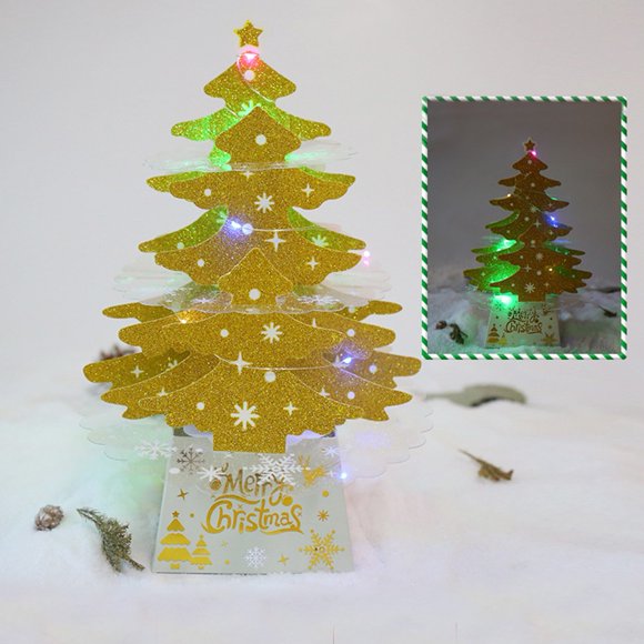 Mini Desktop Christmas Card Ornament Shiny Christmas Tree With Lights Kit