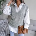 thumbnail image 2 of IROINNID Reduced Womens Sweater Sweater Vest V-Neck Pullover Sweater Stripes Leisure Short Length Sleeveless Hollow Diamond Knitted Vest Sweater Vest, 2 of 3
