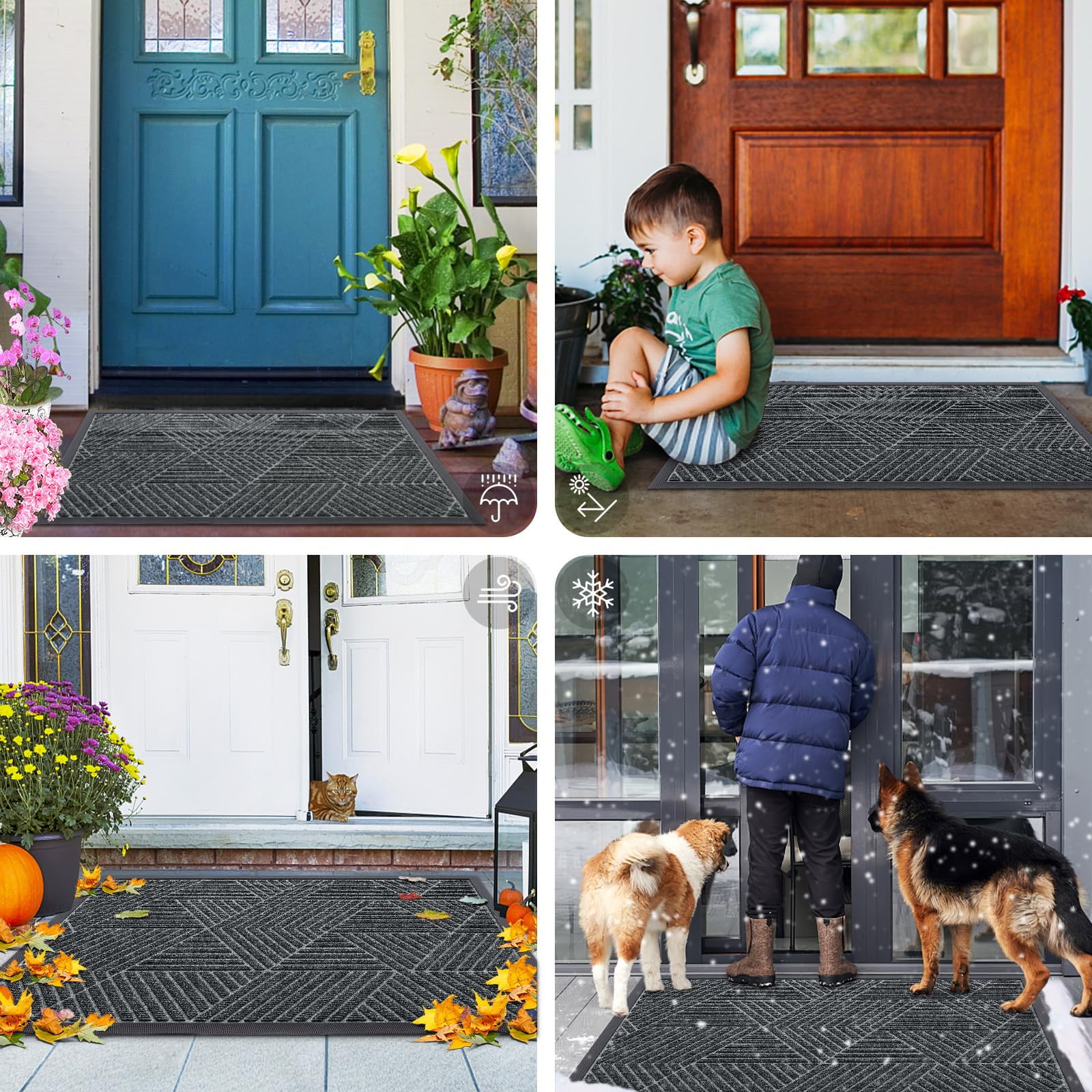 Buganda Door Mat Outside, Heavy Duty Rubber Front Doormat, Dirt Trapper Waterproof Door rugs for Outdoor Entey, 47"x 24" Inch, Grey