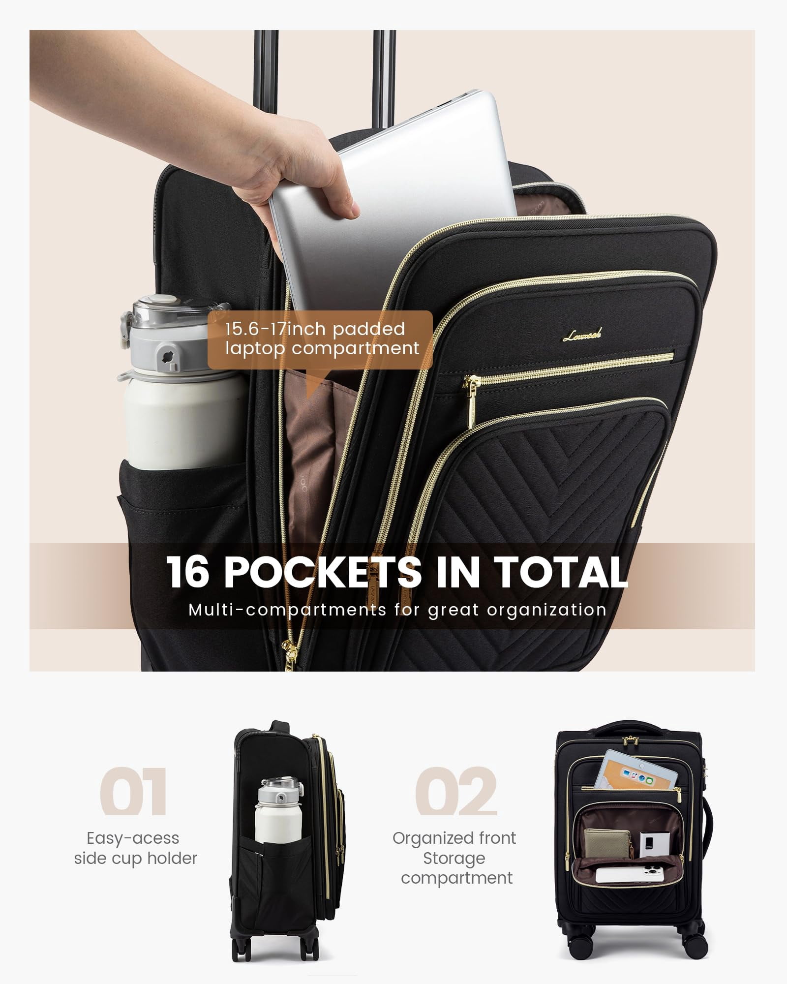 LOVEVOOK Carry On Luggage 22x14x9 Airline Approved,20 Inch Carry On Suitcases with Wheels,Softside Rolling Suitcase with TSA Lock for Women Men,Lightweight Travel luggage