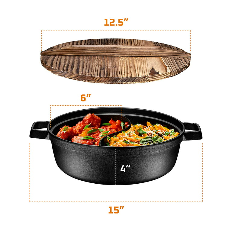 Bruntmor | 2-in-1 Pre-Seasoned Cast Iron Cocotte Double Braiser Pan with Grill