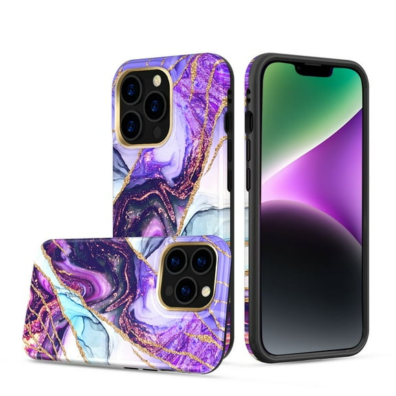 Eclipse Galaxy Series (Dual Protection) Marble Case Compatible with iPhone 14 Pro Max - Purple