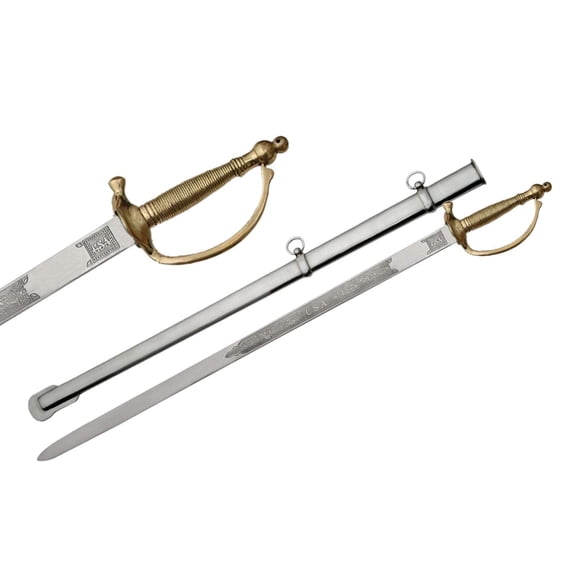 SZCO Supplies 37" Carbon Steel CSA/NCO Sword with Brass Guard and Pommel & Wire-Wrapped Handle