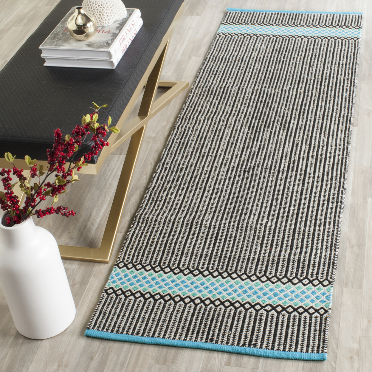 SAFAVIEH Montauk Varina Geometric Striped Cotton Area Rug, Turquoise/Multi, 8' x 10'