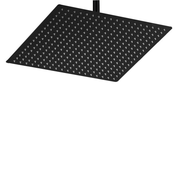 Alcachofa de ducha BeSy Rainfall de acero inoxidable, 40 cm, 16 x 16 pulgadas, color negro