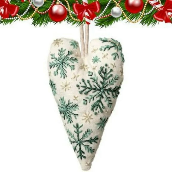 XMMSWDLA DIY Heart Embroidery Christmas Ornament Kit - Handmade Cross Stitch Hanging Decor with Needles & Thread, Festive Xmas Tree Decoration for Beginners