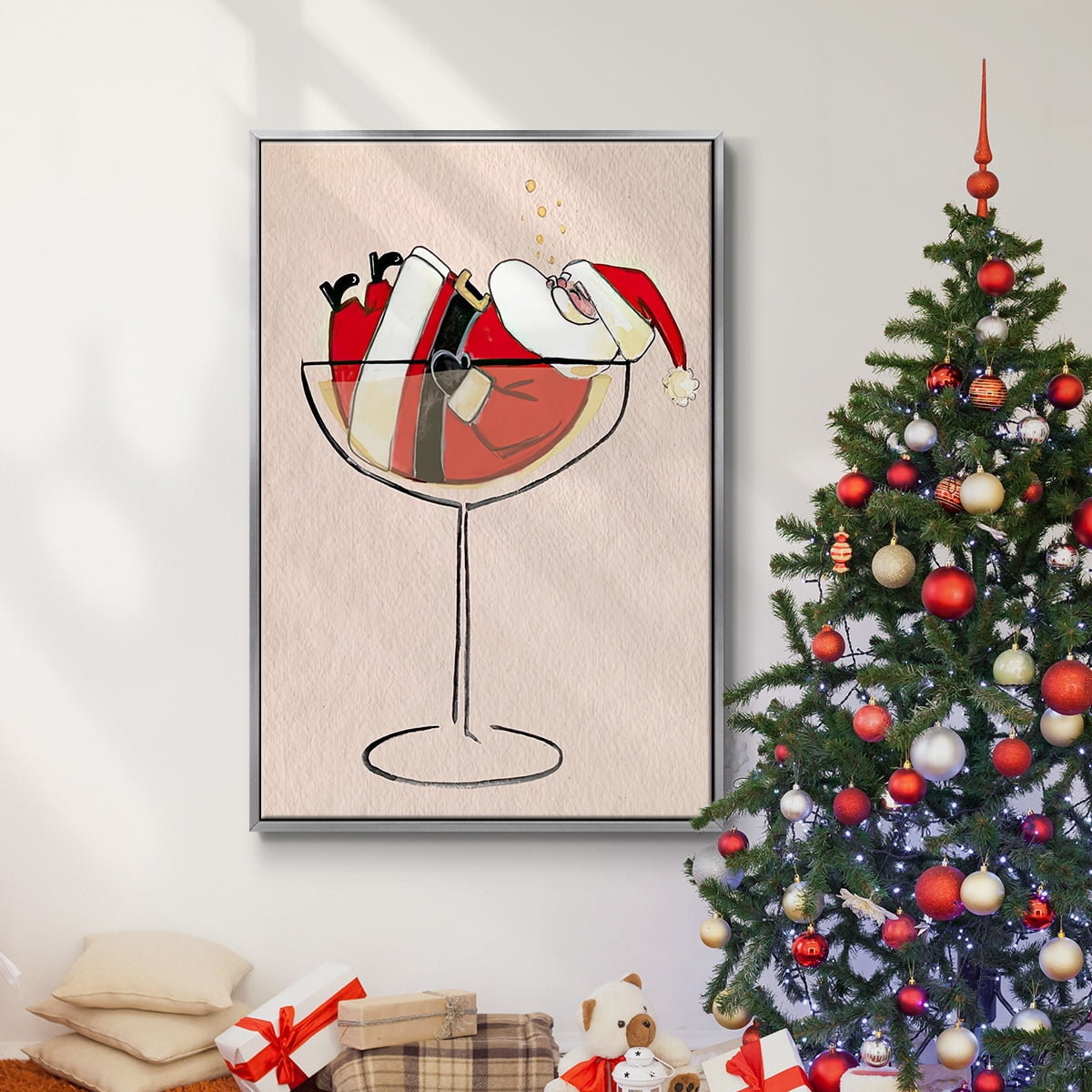 Get Blitzened Collection B - Framed Gallery Wrapped Holiday Canvas - 27 x 41 - Silver Frame