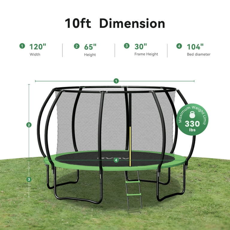 GVDV Outdoor Trampoline, 10' Backyard Recreational Pumpkin