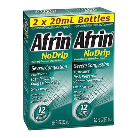 Afrin No Drip Severe Congestion Pump Mist, 0.67 fl. oz. (20 ml) - 2 Pack