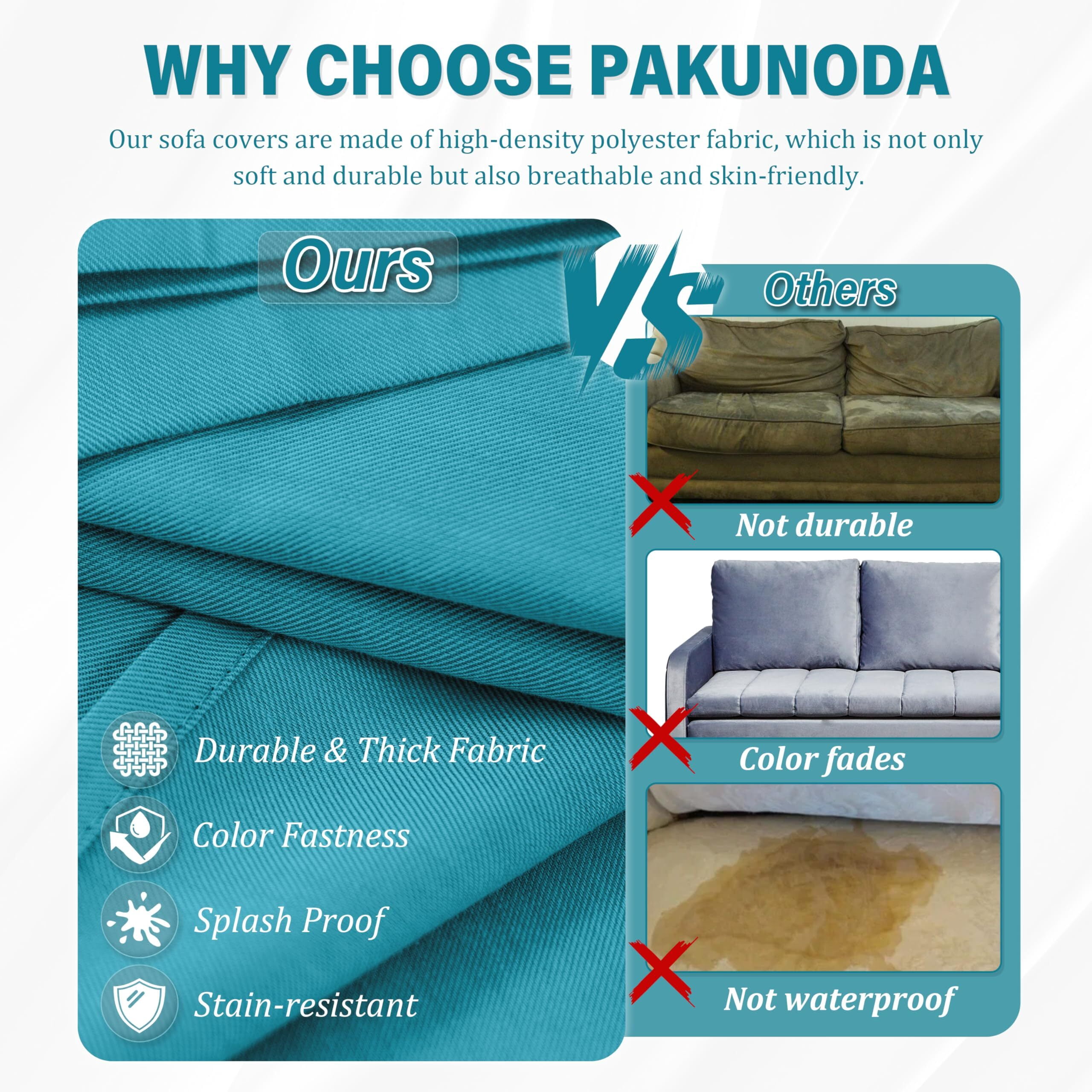 Pakunoda 3Pcs Patio Cushion Covers 4-Seater Outdoor Cushion Slipcovers Replacement with Zipper for Garden Couch Wicker Rattan Sofa Furniture, Cover Only, Lake Blue