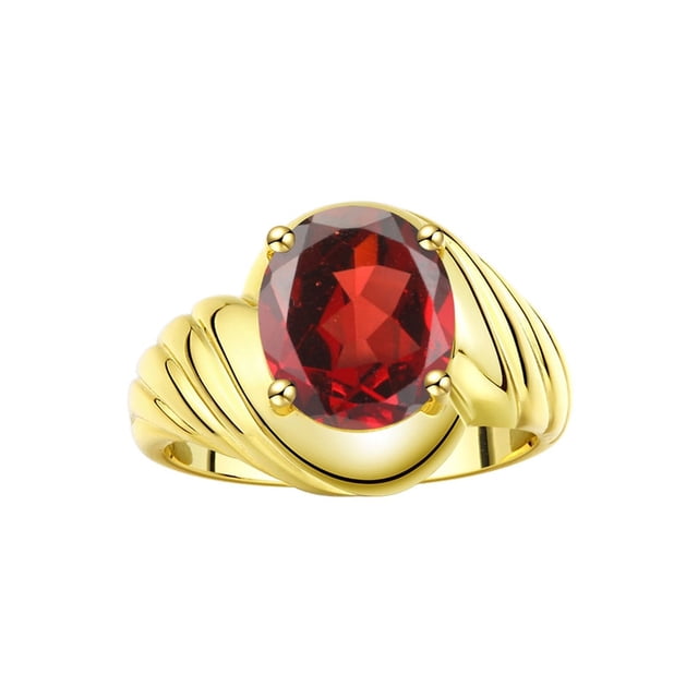 RYLOS Bagues pour Femmes Bague en Argent Plaqué Or 14K Style Classique Ovale 12X10MM Bague Solitaire en Pierre Précieuse Grenat de Janvier Bijoux pour Femmes Taille 5