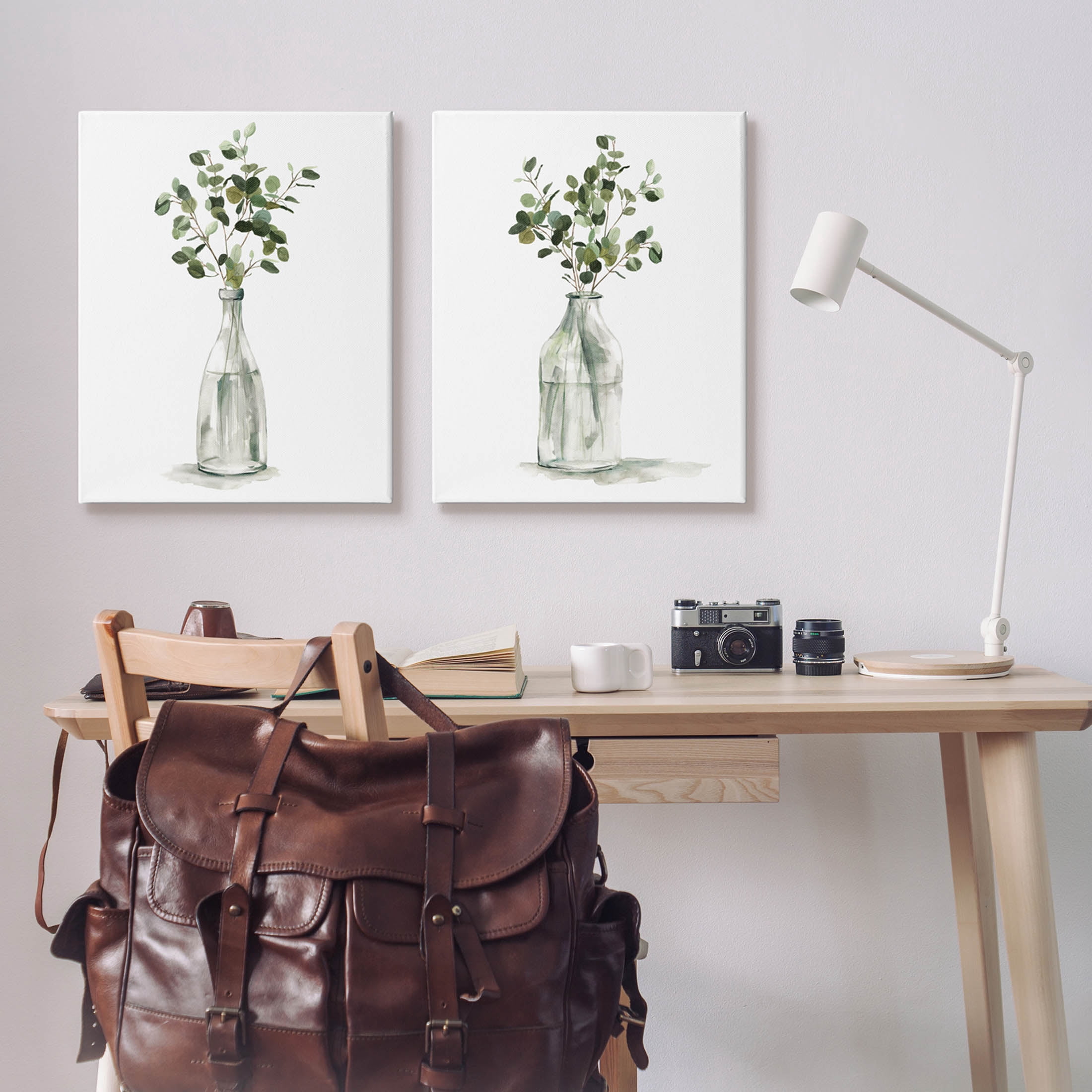 Eucalyptus Herbal Bouquet Arrangement Botanical & Floral Graphic Art Gallery Wrapped Canvas Print Wall Art, Set of 2