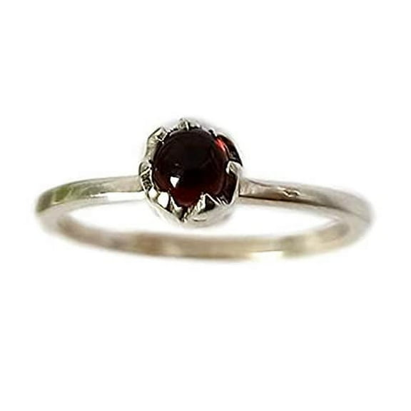 Navya Craft Garnet Round 925 Sterling Silver Handmade Women Statement Ring, Garnet Jewelry Size 13.5
