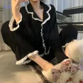 thumbnail image 4 of Spring Sleepwear Lady Long Sleeve Tops Pants 2 PCS Trousers Sets Women's Pajama Solid Korean Fashion Pijama for Women Nightwear, 4 of 4