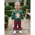 thumbnail image 5 of RUINIXCW Toddler Girls Christmas Outfits Gingerbread Embroidery Ruffle Long Sleeve Sweatshirt and Bow Plaid Flare Pants Set, 5 of 8