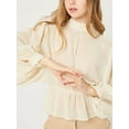 thumbnail image 3 of Women Polka Dot Sheer Chiffon Sleeve Mock Neck Keyhole Blouse Top, 3 of 5