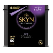 SKYN Elite Lubricated Non Latex Condoms, 50 Count Tin