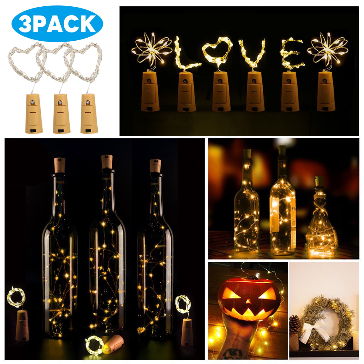 20 LED Wine Bottle Copper Wire Fairy String Light Bulb Cork Festival Party Decor
