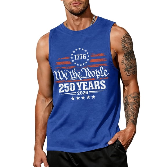 Trgacdwlo S-5XL Big and Tall USA 250th Anniversary Mens Tank Tops 4th of July Men Sleeveless Shirt Summer Patriotic Men's T Shirts Blue S
