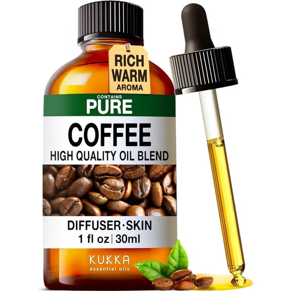 Kukka Coffee Essential Oil - 100% Pure Rich Coffee Aroma for Diffuser, Candle Making, Caffeine-Free Energy Boost Oil for Skincare & DIY - 1 fl oz