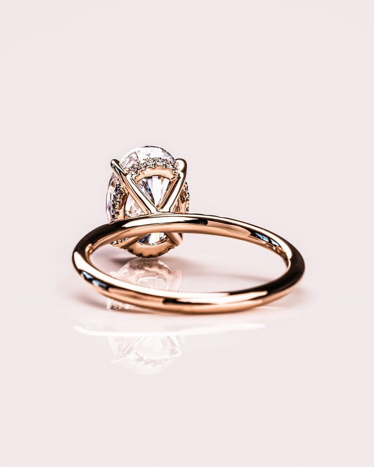 solitaire jewels 1.7CT Oval Moissanit Hidden Halo Engagement Ring For Women, 18K Rose Gold