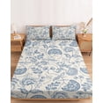 thumbnail image 2 of Twin XL Size Fitted Sheet Set - Blue Paisley 2 Piece Bedding Sets 16" Deep Pocket Fitted Sheet with 1 Pillowcases, Vintage Boho Flower Botanical Leaf Branch Brushed Microfiber Hotel Luxury Bed Sheets, 2 of 9