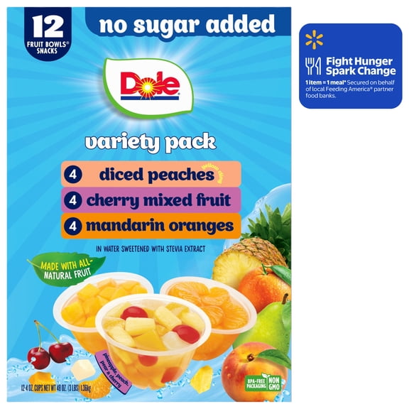 Dole Fruit Bowls No Sugar Added Variety Pack, 4 oz Cups (12 Pack)