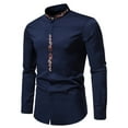 thumbnail image 2 of IROINNID On Sale Button Up Shirts for Men Stand Collar Button-down Embroidery Shirt Long Sleeve Shirt,Navy, 2 of 9