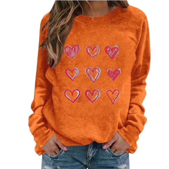 PNTUTB Women's Valentines Crewneck Pullover Shirts Long Sleeve Love Heart Loose Sweatshirts Graphic Lover Gift