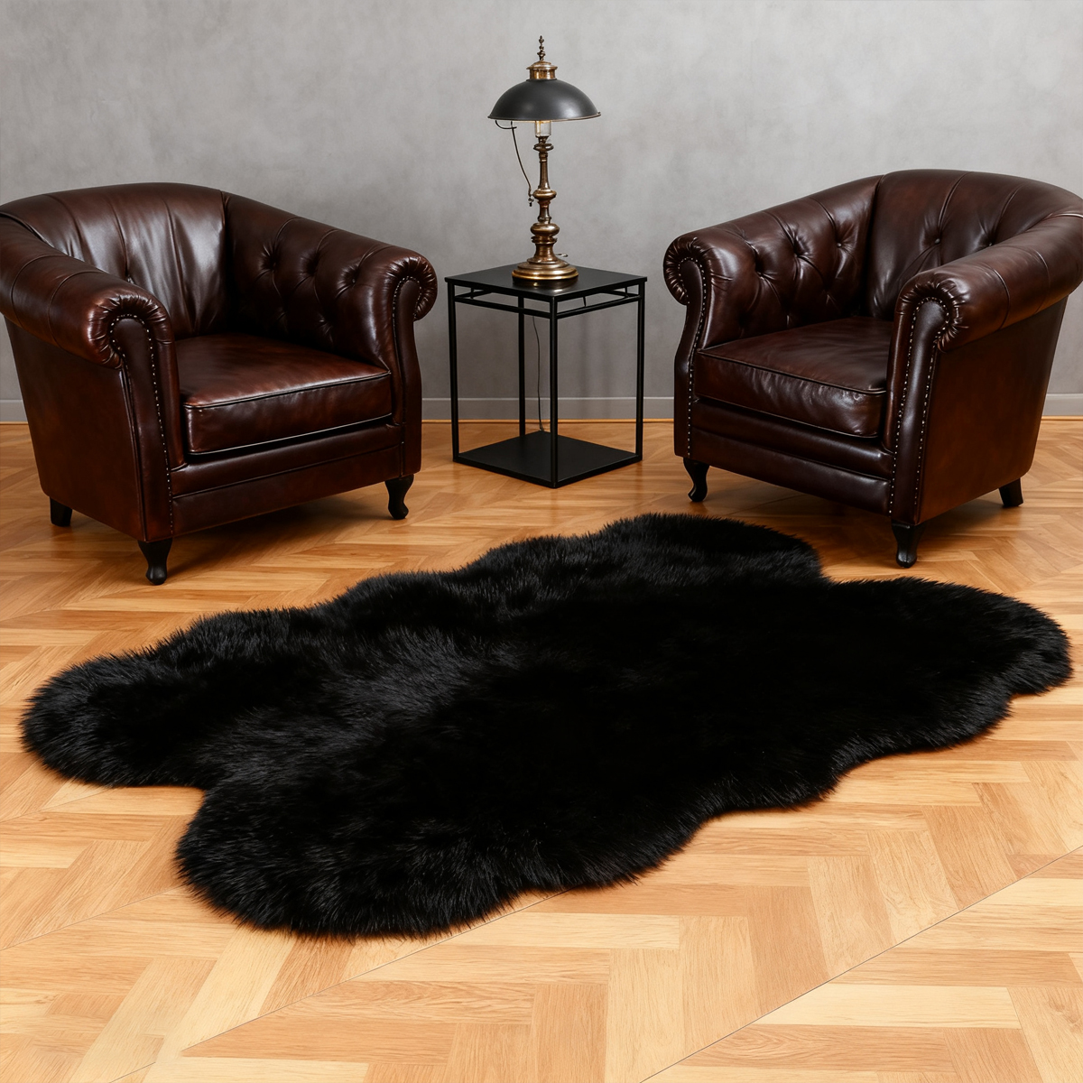 Faux sheepskin area rug 4'x6', black machine-washable fluffy carpet，Suitable for bedroom, living room, and children's room bedside rug