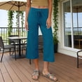 thumbnail image 4 of Women Solid Capri Pants Elastic Waist Casual Pockets Relaxed Fit Lightweight Breathable Summer Daily Trousers Navy L, 4 of 5