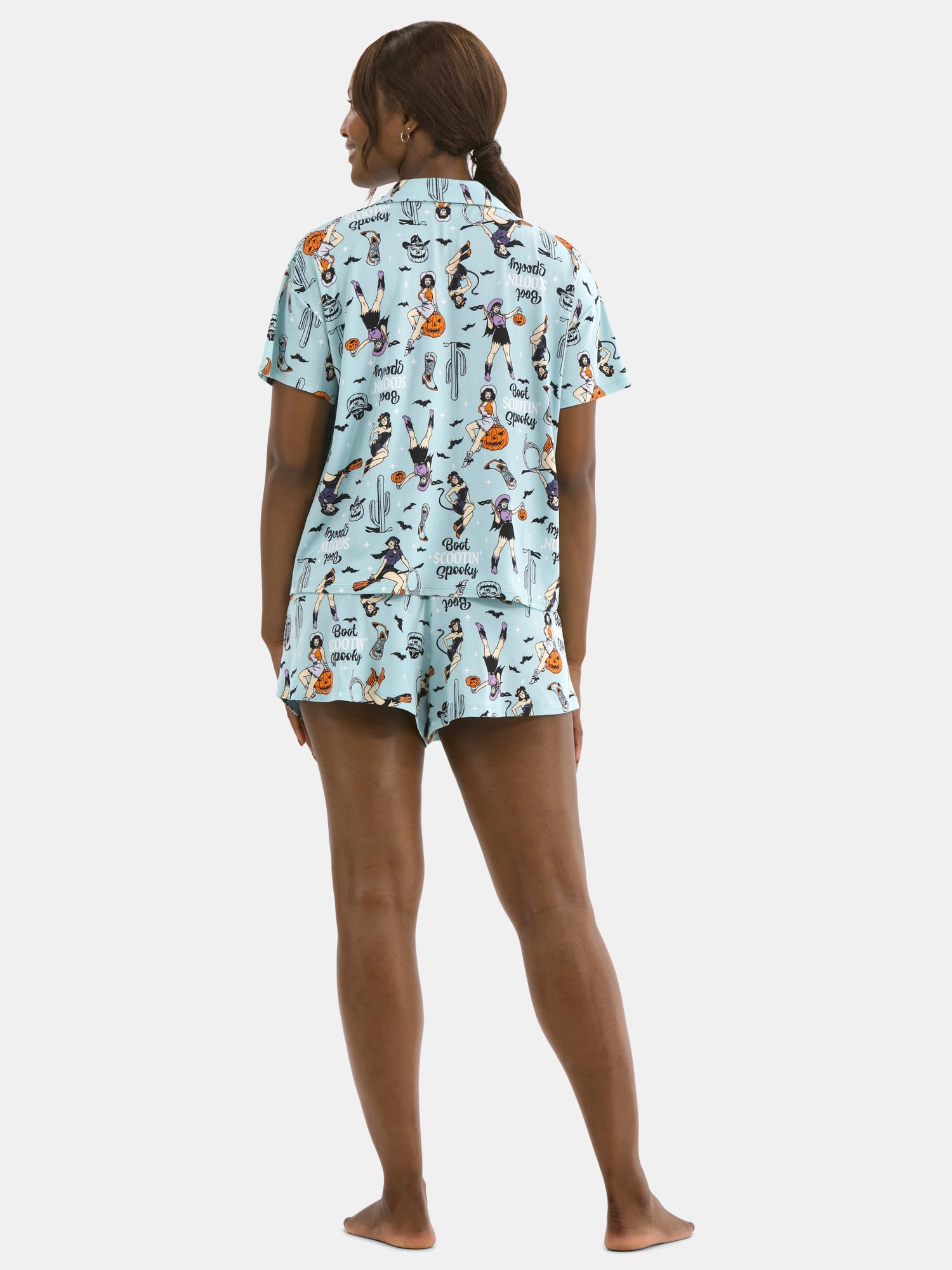 Halloween Women’s Printed Notched Top and Shorts Pajama Set from Way to Celebrate, 2-Piece, Sizes XS-3X