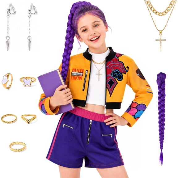 Guvpev G'irls Popular Singer Cosplay Costume - Pop Idol Halloween Stage Costume, Yellow Jacket & Shorts Set with Dress Up Accessories, K'ids Halloween Outfit, 3-12Y