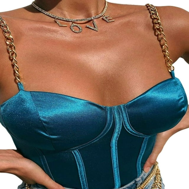 Débardeurs Sans Manches de Couleur Unie avec Sangle de Chaîne Bas-Découpé Rembourré T-Shirt Débardeurs Rouges L
