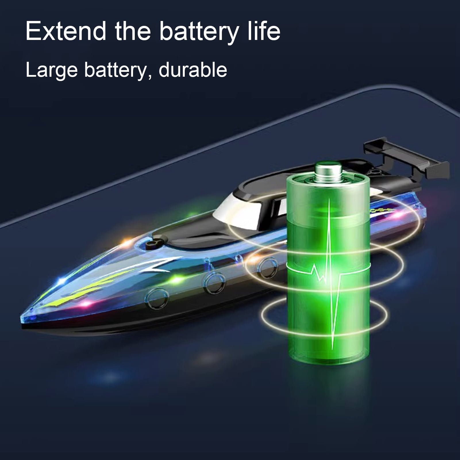 BAELLERT 1 Set Remote Control Boat Waterproof Electric RC Boat Toy with Colorful LED Lights for Outdoor Activity