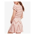 thumbnail image 2 of FREE PEOPLE Womens Pink Lace Shadow Stripe Short Sleeve Scoop Neck Mini A-Line Party Dress  Size: 0, 2 of 2