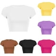 thumbnail image 6 of Womens Short Sleeve Crop Top Ladies Round Neck Stretch Plain T Shirt Tops, 6 of 7