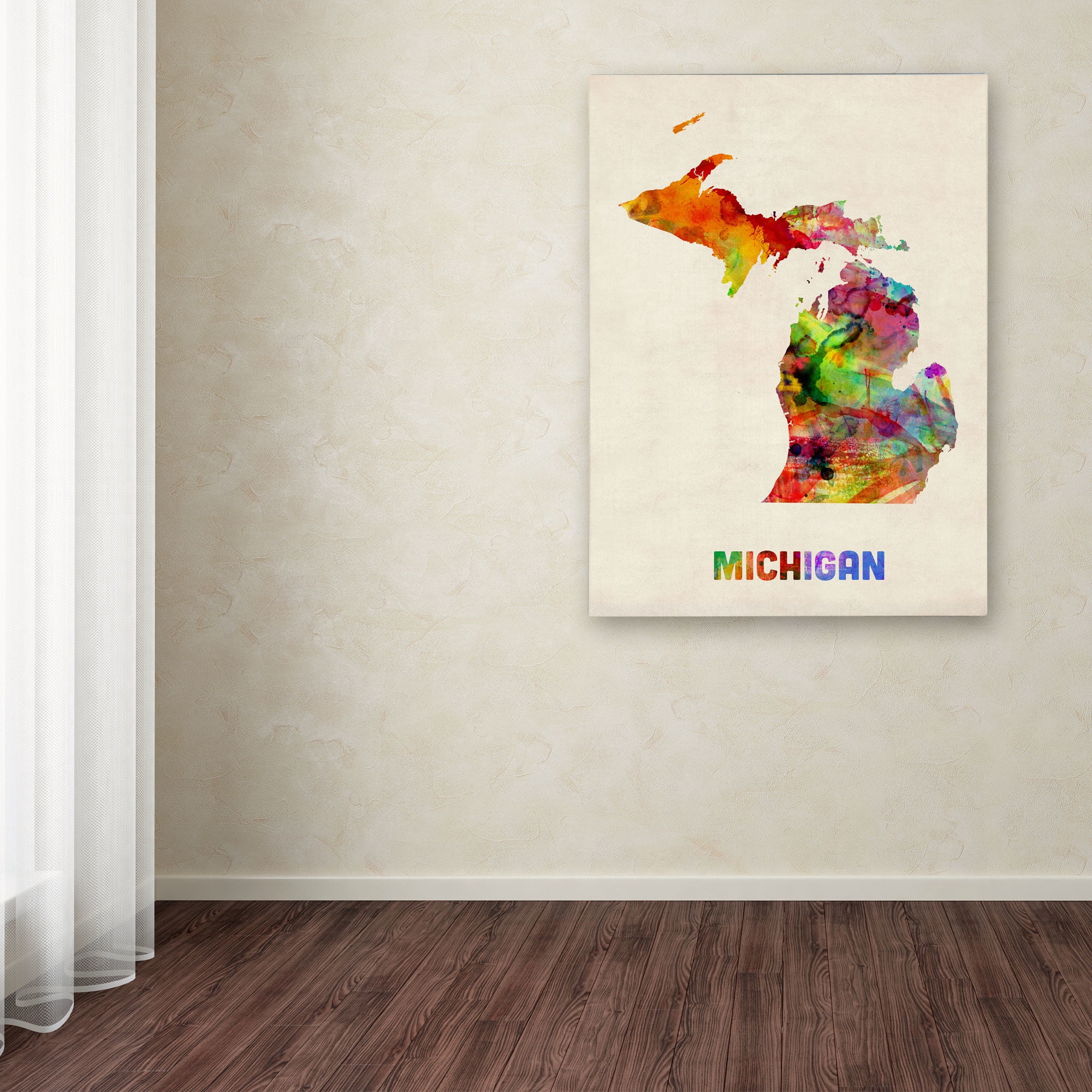 Trademark Fine Art "Michigan Map" Canvas Wall Art by Michael Tompsett