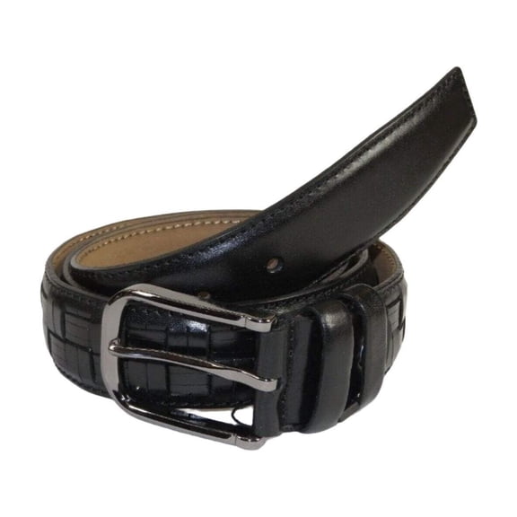 Men Genuine Leather Belt PIERO ROSSI Turkey Soft Full Grain Stitched #139 Black