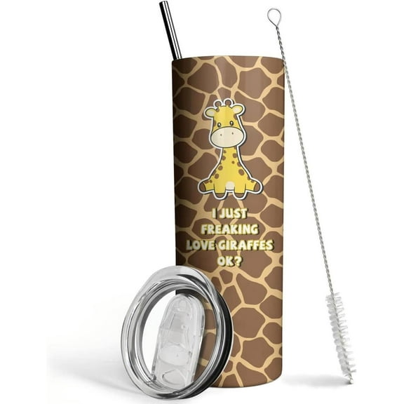 Giraffe Tumbler With Lid and Straw - Unique Gifts for Women, Men, Girls - Cute Skinny Cup Water Bottle Coffee Mug - Metal Thermal Insulated 20 Oz