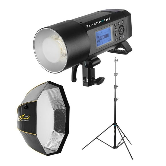 Flashpoint XPLOR 400 Pro Compact TTL R2 Monolight Bundle with Glow 36" EZ Lock Octa Quick XL Softbox and 13' Auto Stand Pro
