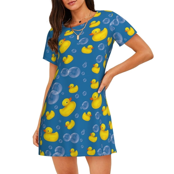 Balery Rubber Duck Camisón de manga corta con cuello redondo para mujer, cómodo y elegante.