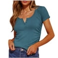 thumbnail image 1 of Timegard Womens Summer Tops Ribbed Scoop Neck Button Short Sleeve Side Ruched Comfy Dressy Casual Tops, 1 of 6
