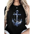 thumbnail image 2 of Women's T-Shirt Anchor Nautical Waves Short Sleeve Casual Tee Classic Crew Neck T Shirt for Women Black, 4XL, 2 of 7