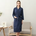 thumbnail image 2 of Women Robes Unisex Breathable Solid Color Bathrobe Splicing Home Clothes Robe Coat Woman Blending Pajamas, 2 of 7