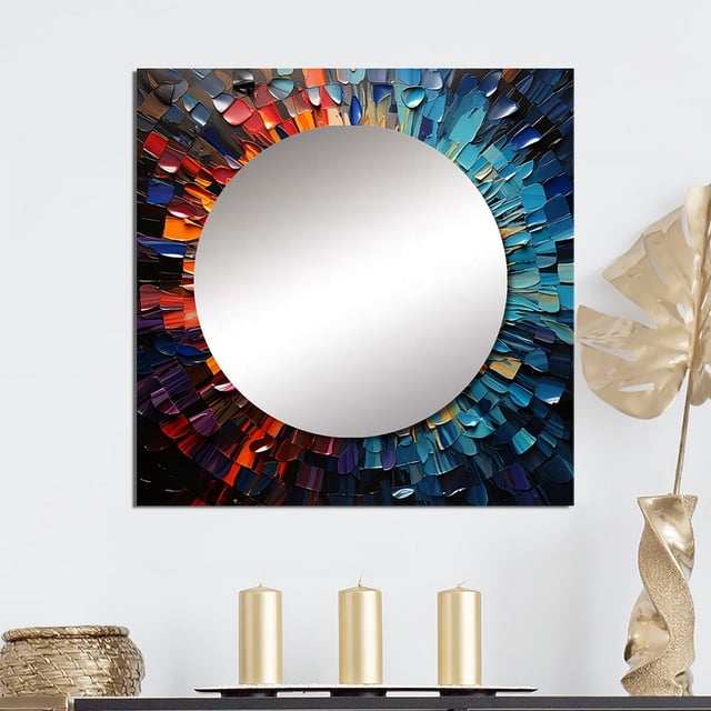 Designart "Mosaïque des Disques Vinyles Colorés I" Miroir Carré Musical pour Décoration Murale - Grand Miroir Mural Imprimé Multicolore - Miroir Moderne Carré - Grand Miroir Mural Carré
