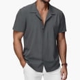 thumbnail image 4 of Stamzod Men's Casual Button Down Shirts Short Sleeve Textured Summer Beach Shirt with Pocket Gray XXL, 4 of 6