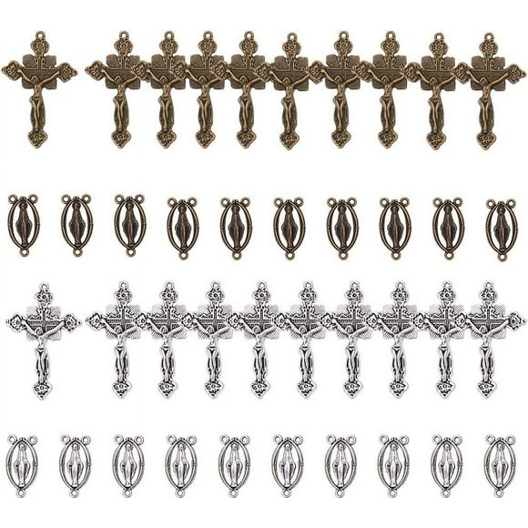 1 Caja de 40 piezas de rosario de estilo tibetano para las fiestas de Pascua con medalla milagrosa central, colgantes de aleación y eslabones ovalados para candelabro.